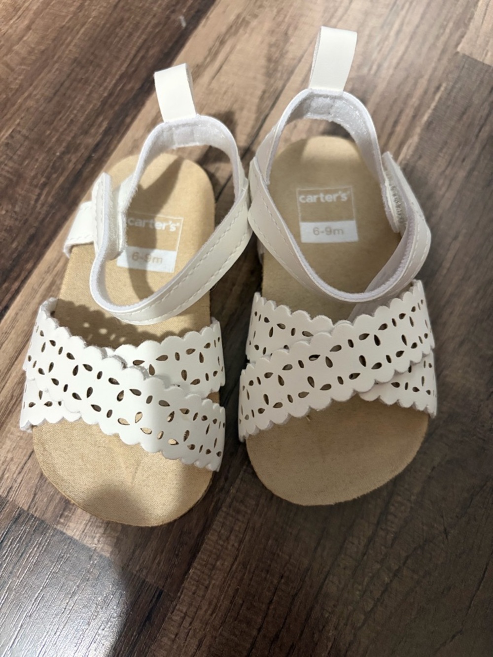 Carter's White Baby Girl Sandals - Scalloped Cutout Design